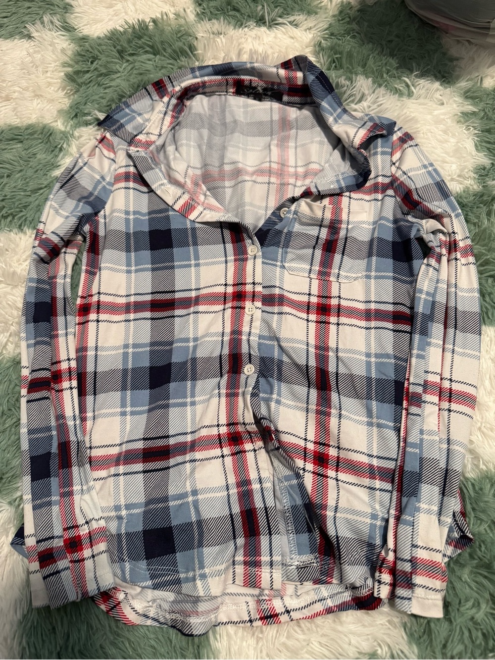 Women’s White, Navy & Red Plaid Button-Up Shirt
